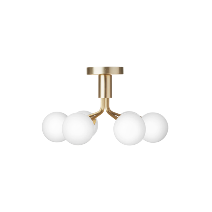 Apiales 6 Deckenleuchte, gebürstetes Messing/Opal