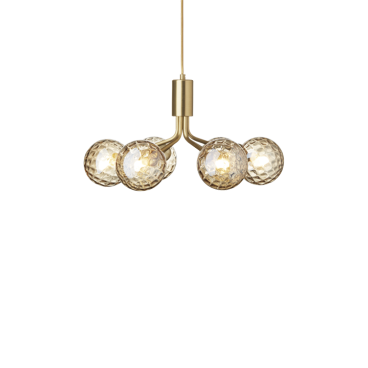 Apiales 6 Kronleuchter, gebürstetes Messing/Optic Gold Glas