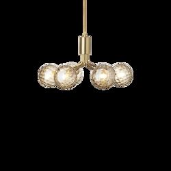 Apiales 6 Kronleuchter, gebürstetes Messing/Optic Gold Glas