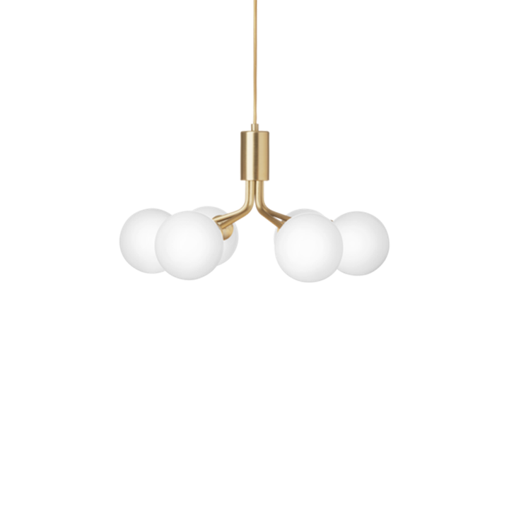 Apiales 6 Kronleuchter, gebürstetes Messing/Opal