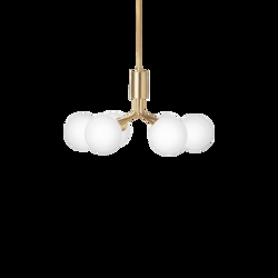 Apiales 6 Kronleuchter, gebürstetes Messing/Opal