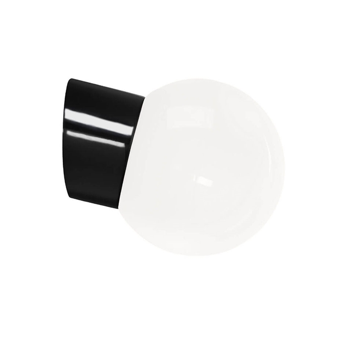 Classic Globe 150 Wandleuchte IP54, schwarz/glänzend opal