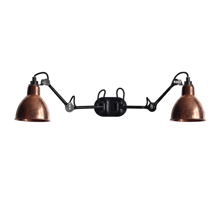 Lampe Gras No 204 Double Wandleuchte, schwarz/rohes Kupfer