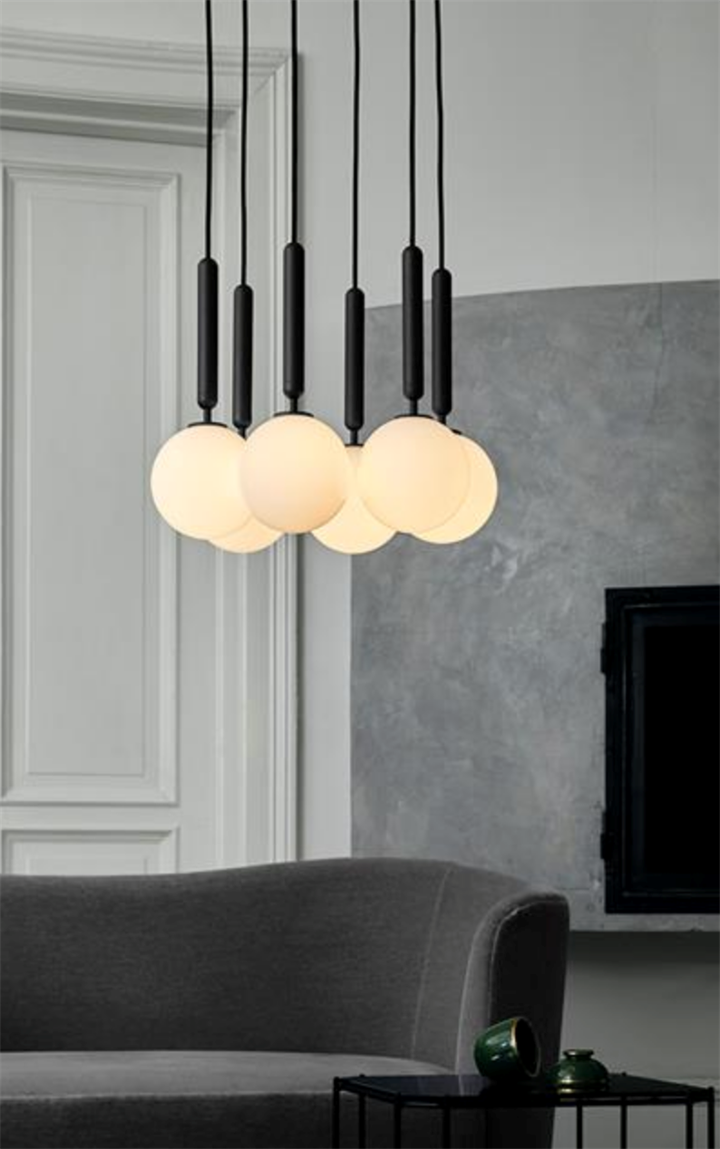 Miira 6 Pendelleuchte, grau/opal