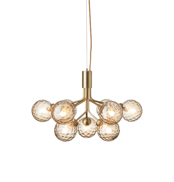 Apiales 9 Kronleuchter, gebürstetes Messing/Optic Gold Glas