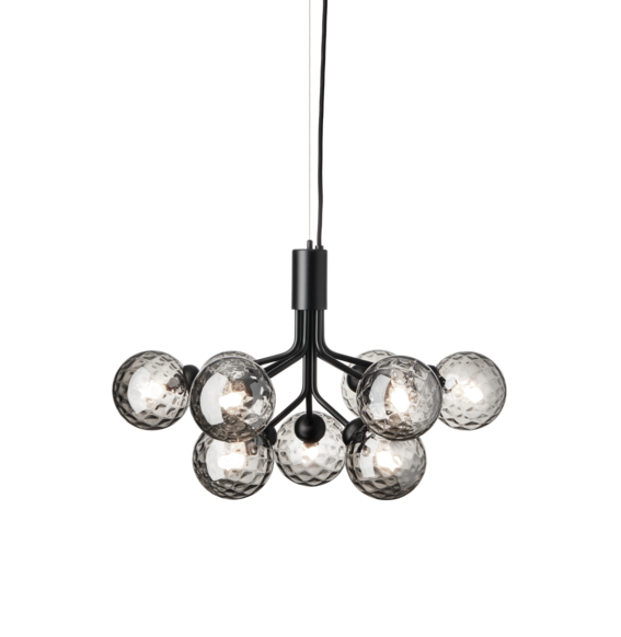 Apiales 9 Kronleuchter, Satin Schwarz/Optic Smoked Glas