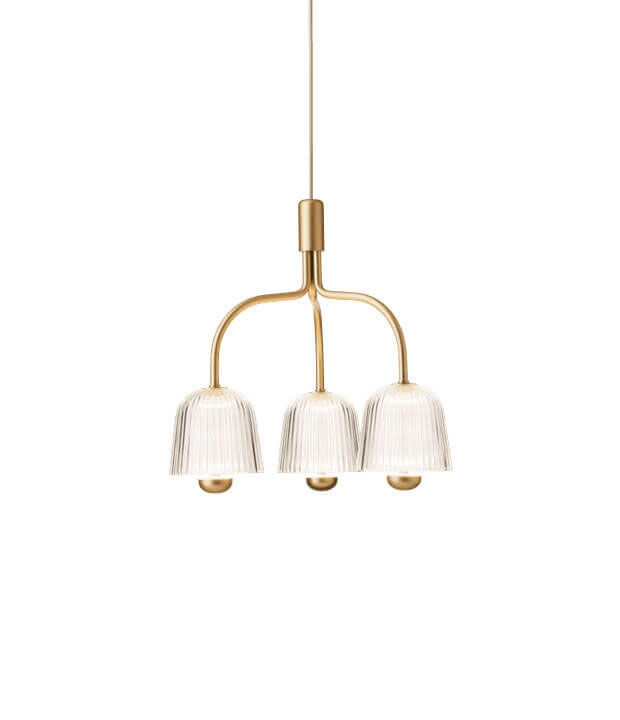 Asteea 3 Kronleuchter, Satin Messing/geriffeltes Klar