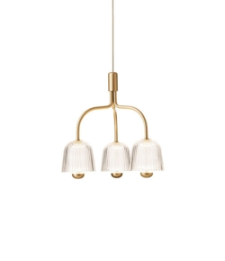 Asteea 3 Kronleuchter, Satin Messing/geriffeltes Klar