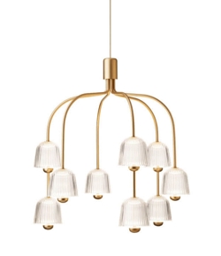 Asteea 9 Kronleuchter, Satin Messing/geriffeltes Klar