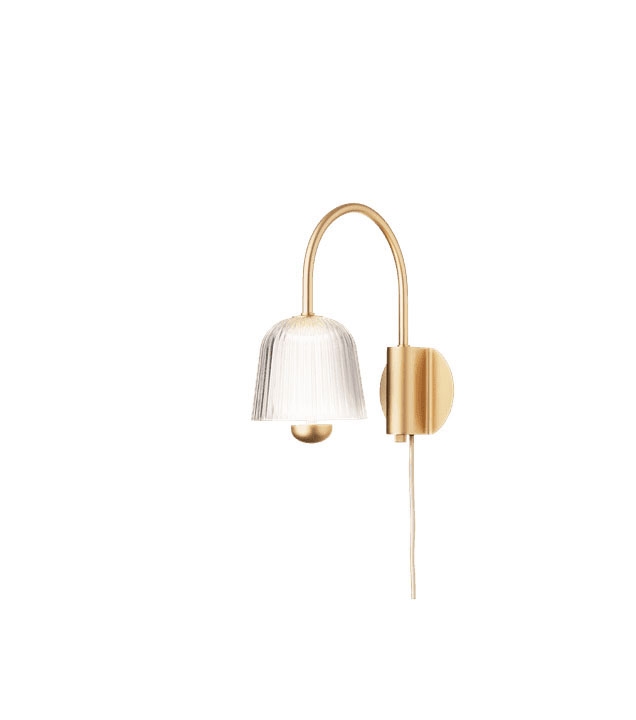 Asteea Wandleuchte, Satin Messing/geriffeltes Klar