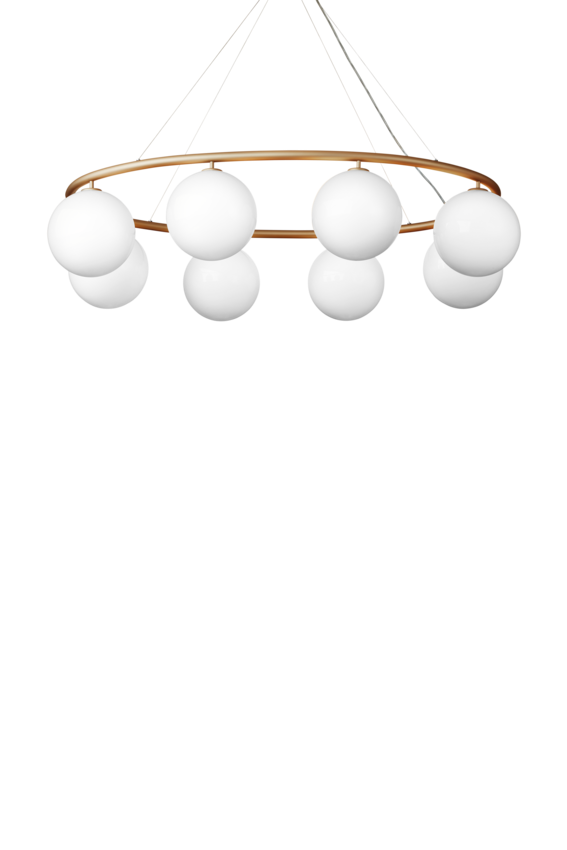 Miira 8 Oval Kronleuchter, Messing/Opal