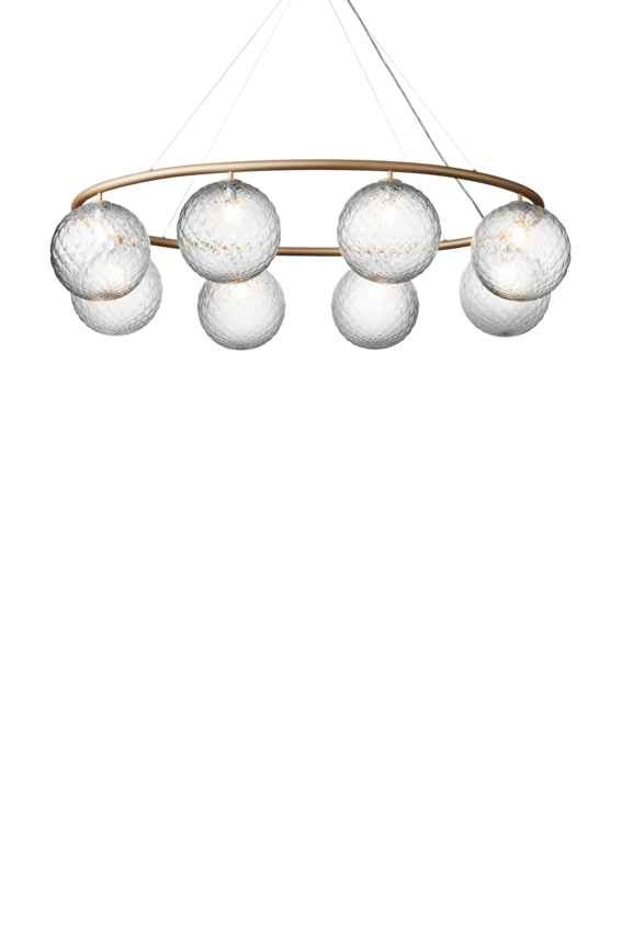 Miira 8 Oval Kronleuchter, Messing/Klar