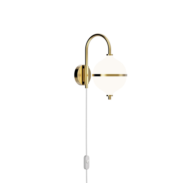 Eternal Moonlight Wandleuchte m/weißem Kabel, Opal/Messing