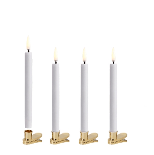 LED Weihnachtsbaumkerzen mit Goldclip, Nordic White, 4er-Pack, 1,3x13,8cm