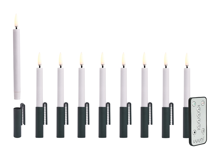 LED Weihnachtsbaumkerzen m. grünem Clip, White, 9er-Pack, 1,3x13,8cm inkl. Fernbedienung