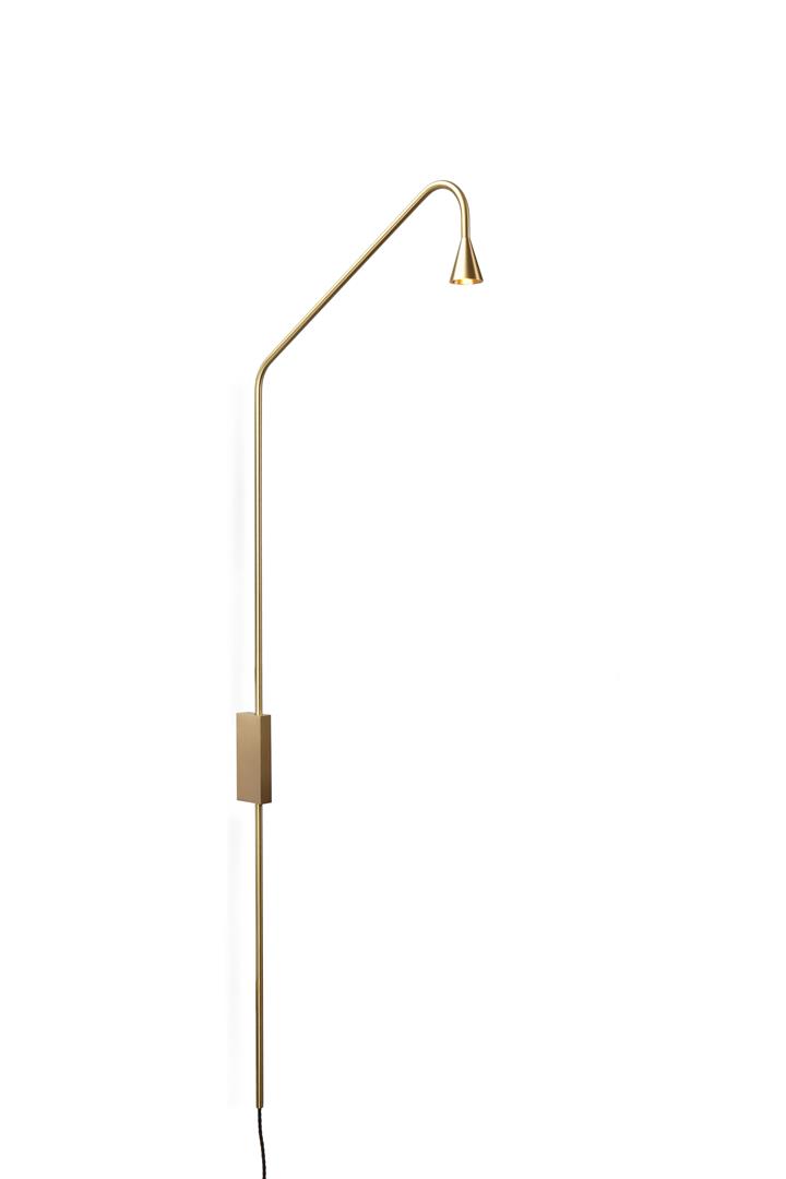 Austere Wandleuchte m. Touchdimmer und Stecker, gebürstetes Messing