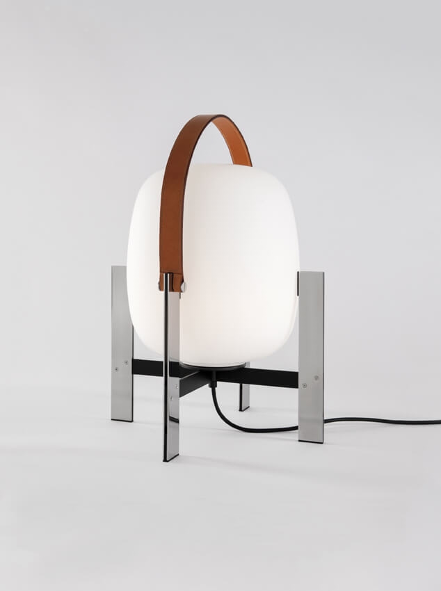 CESTA METÁLICA Tischlampe m. Ledergriff