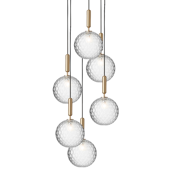 Miira 6 Large Pendelleuchte, Messing/Klar